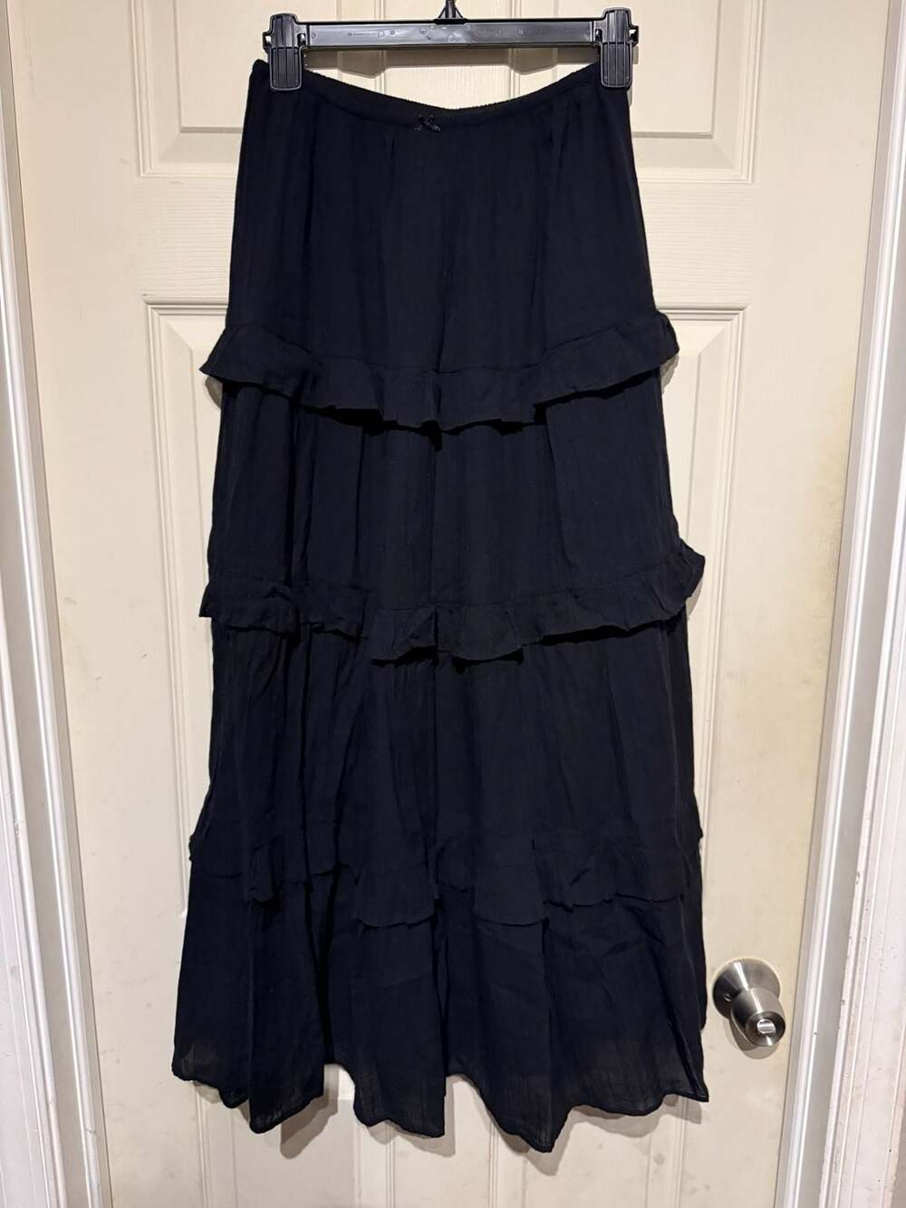 Aerie Ready To Ruffle Tiered Midaxi Skirt Size M Black